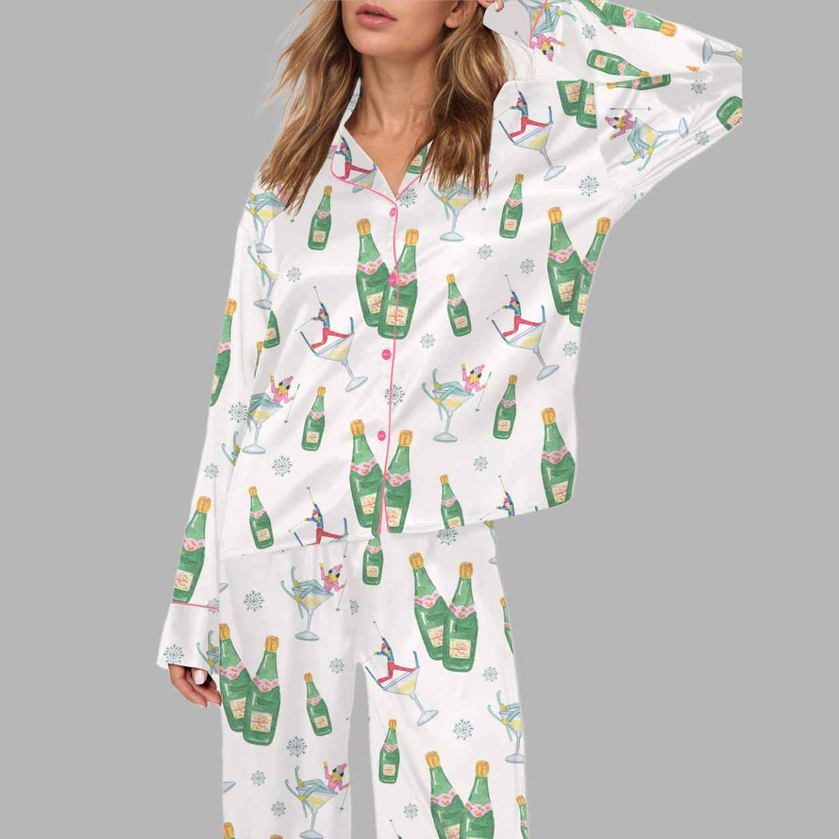 After Ski Watercolor Silky Satin Pajama Set