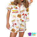 Burger Fast Food Satin Pajama Set For Women