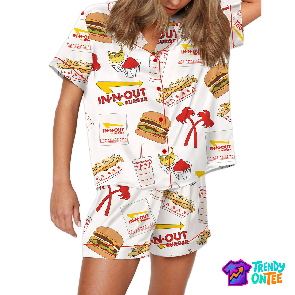 Burger Fast Food Satin Pajama Set For Women
