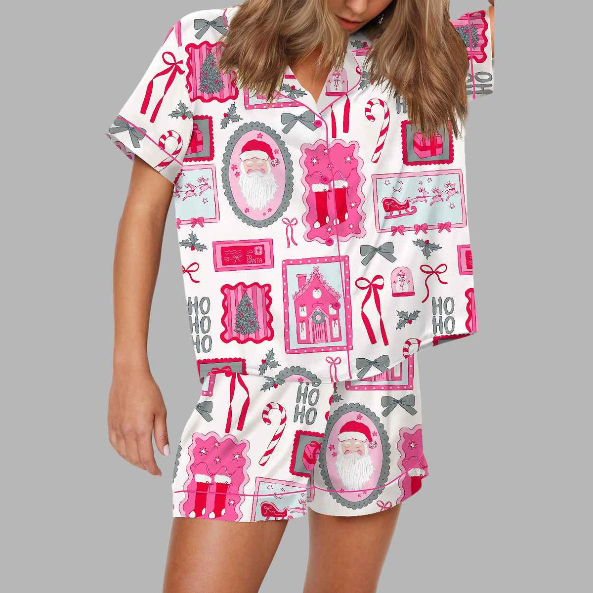 Christmas Bow Silky Satin Pajama Set