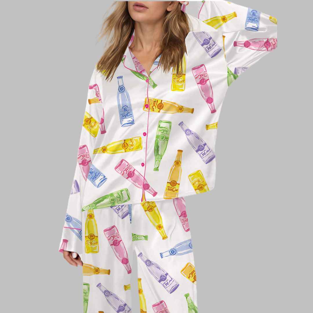 Colorful Topos Bottle Satin Pajama Set