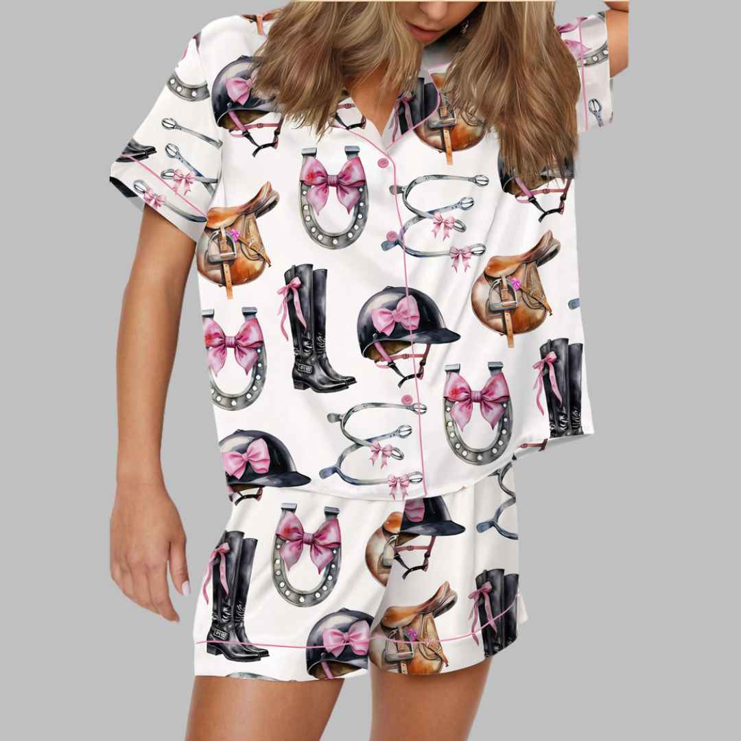 Equestrian Bow Satin Pajama Set