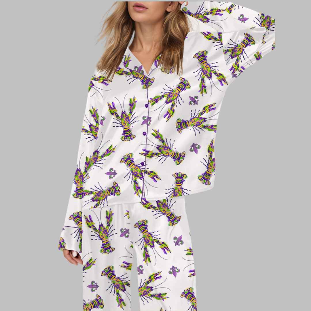 Mardi Gras Crawfish Satin Pajama Set