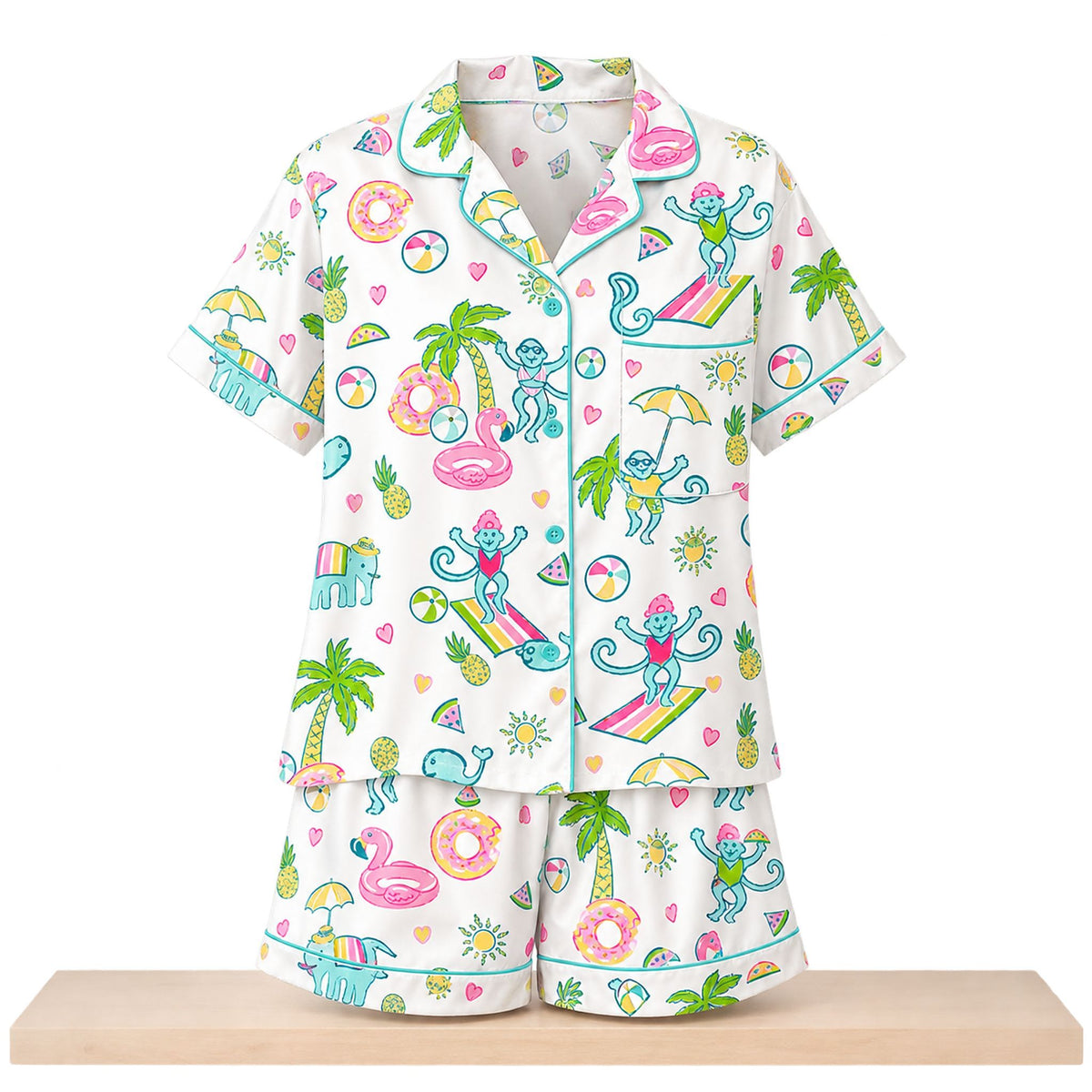 2026 Pool Party Monkey Satin Pajama Set