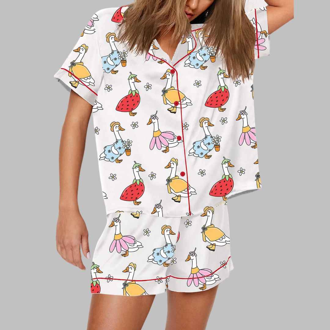 Spring Porch Goose Pattern Pajama Set