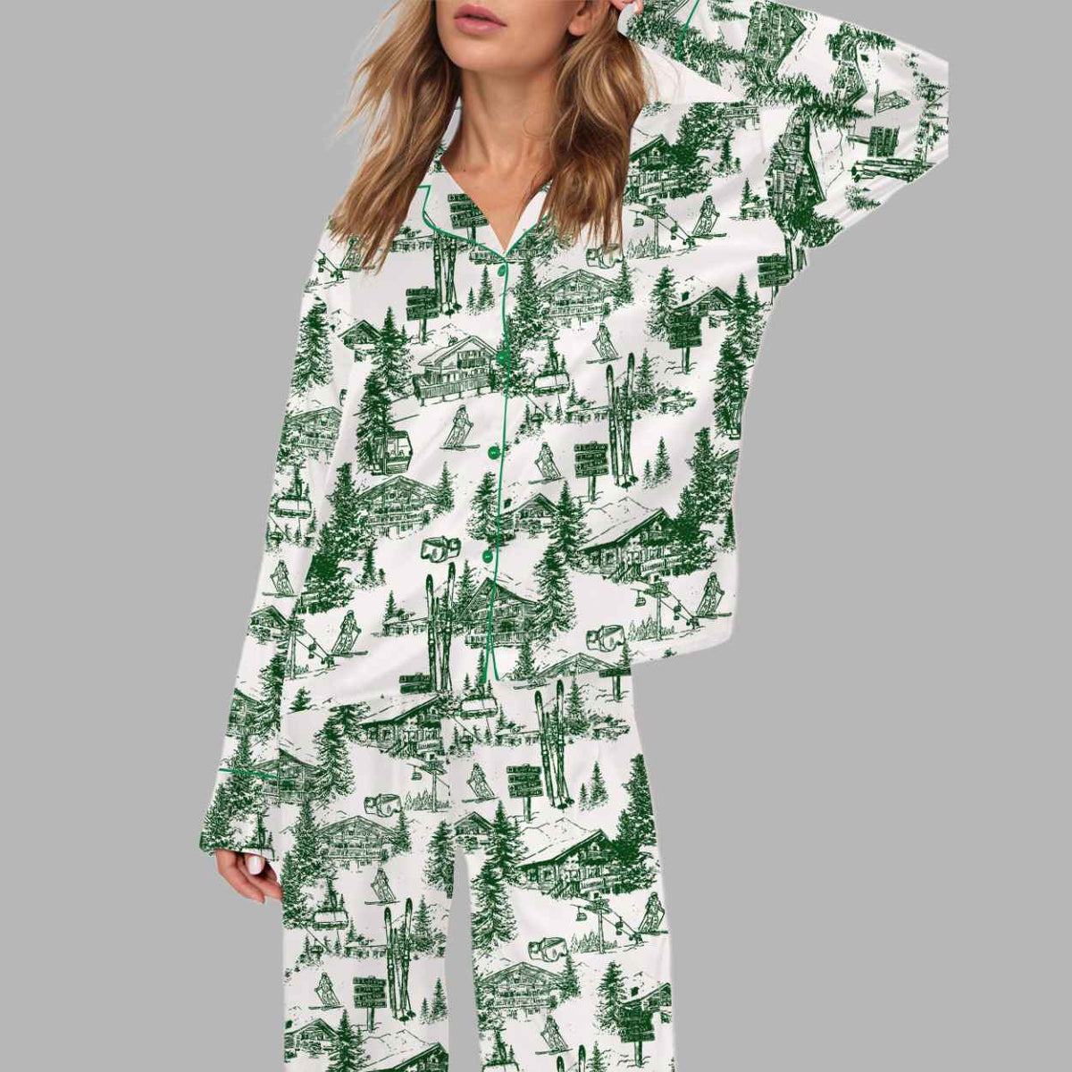 Vintage Apres Ski Silky Satin Pajama Set