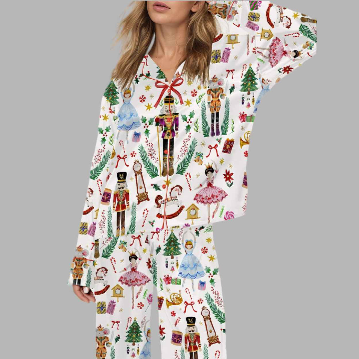 Vintage Christmas Nutcracker Silky Satin Pajama Set