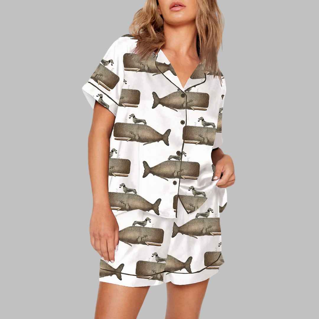 Vintage Dachshund Dog Riding Whale Pajama Set