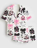 Pink Halloween Pajama Set, Pumpkin Pajamas, Cute Halloween PJs, Women's Button Up Pajamas, Fall Lounge Set, Matching Pajamas