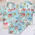 Ariel Mermaid Short Satin Pajama Set, Disney Princess Silk Pajamas, Little Mermaid Sleepwear for Girls, Coquette Bow Pajamas
