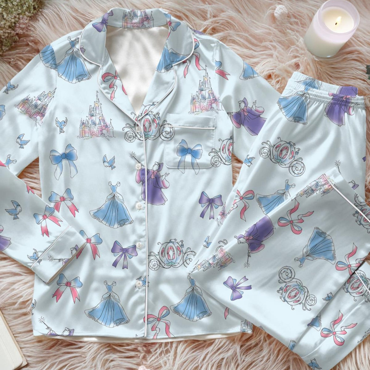 Disney Coquette Cinderella Pajamas Long Set, Cinderella Princess Pajamas, Disney Princess Pajamas Family, Meet Me At Midnight Pajamas