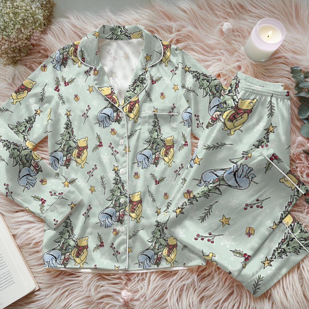 Disney Winnie The Pooh Christmas Tree Pajamas Set, Pooh And Friends Holiday Pajamas, Pooh Eeyore Piglet Xmas Shirt