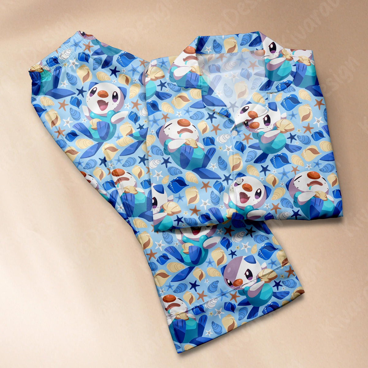 Oshawott Pajama Set Anime Inspired Sleepwear Sea Kawaii Loungewear Gift for Anime Fans