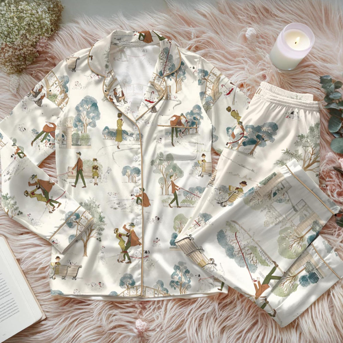 Disney 101 Dalmatians Breeze Blue Satin Pajamas Set, Perdita And Pongo 101 Dalmatians Pajamas, Magic Kingdom Pajamas
