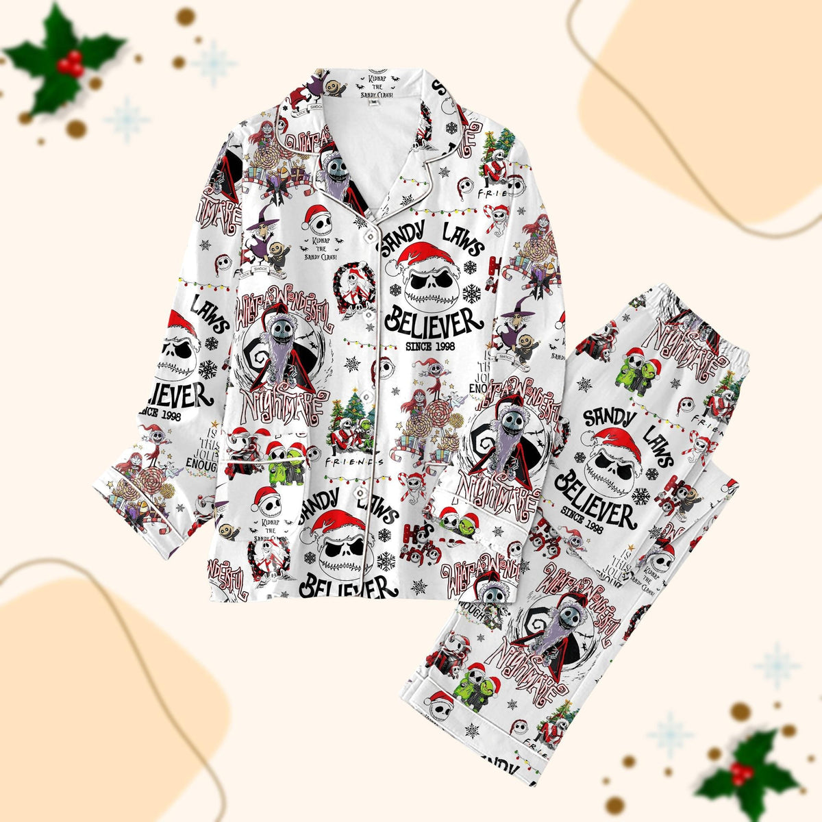 Nightmare Before Christmas Pajamas Set, Jack Skellington Sleepwear, Jack And Sally Pajama Women, Disney Movie Matching Pajamas Family