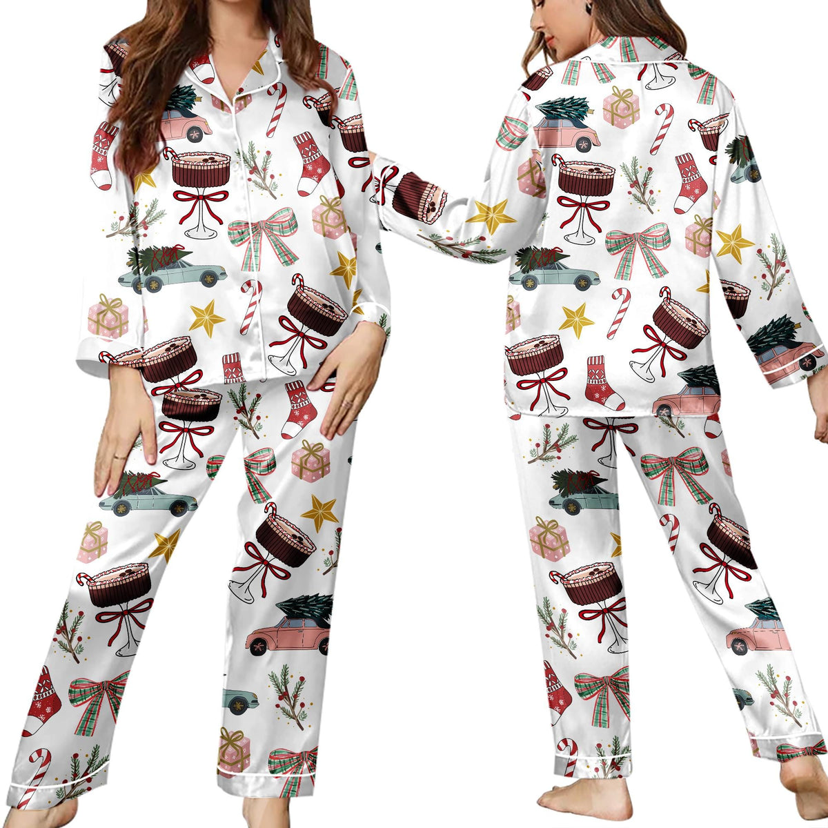 Holiday Car Print Pajamas for Women, Festive Christmas Sleepwear
