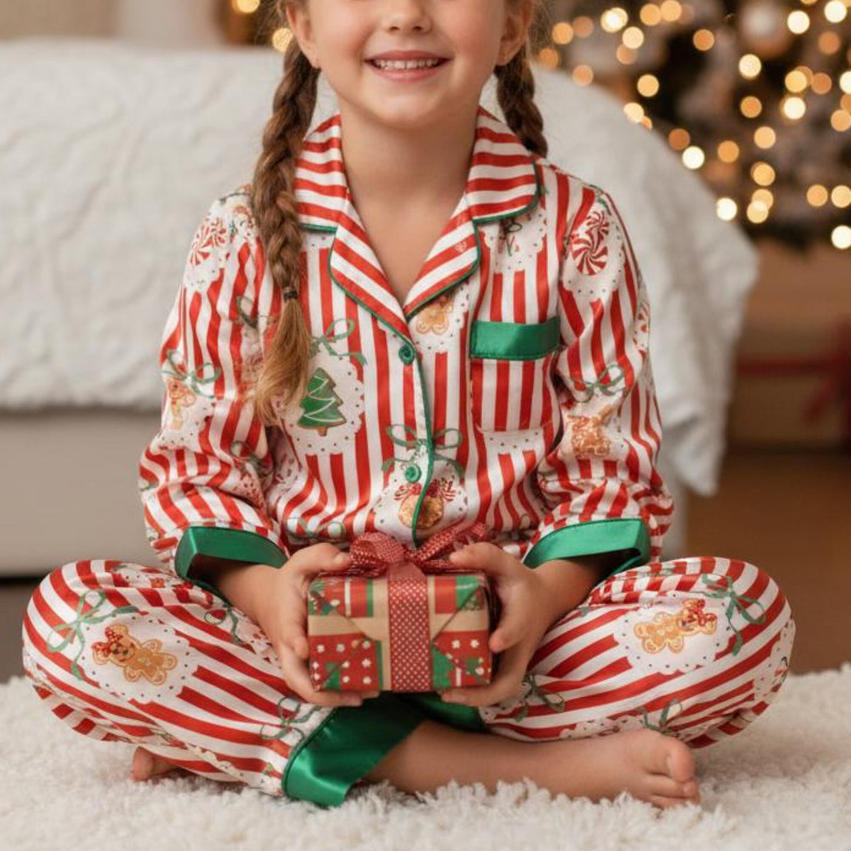 Couqette Disney Gingerbread Bakery Christmas Satin Pajamas Set, Mickey Minnie Christmas Sleepwear, Disney Christmas Loungewear