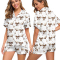 Champagne Satin Pajama Set – Bow & Wine Glass Holiday Sleepwear