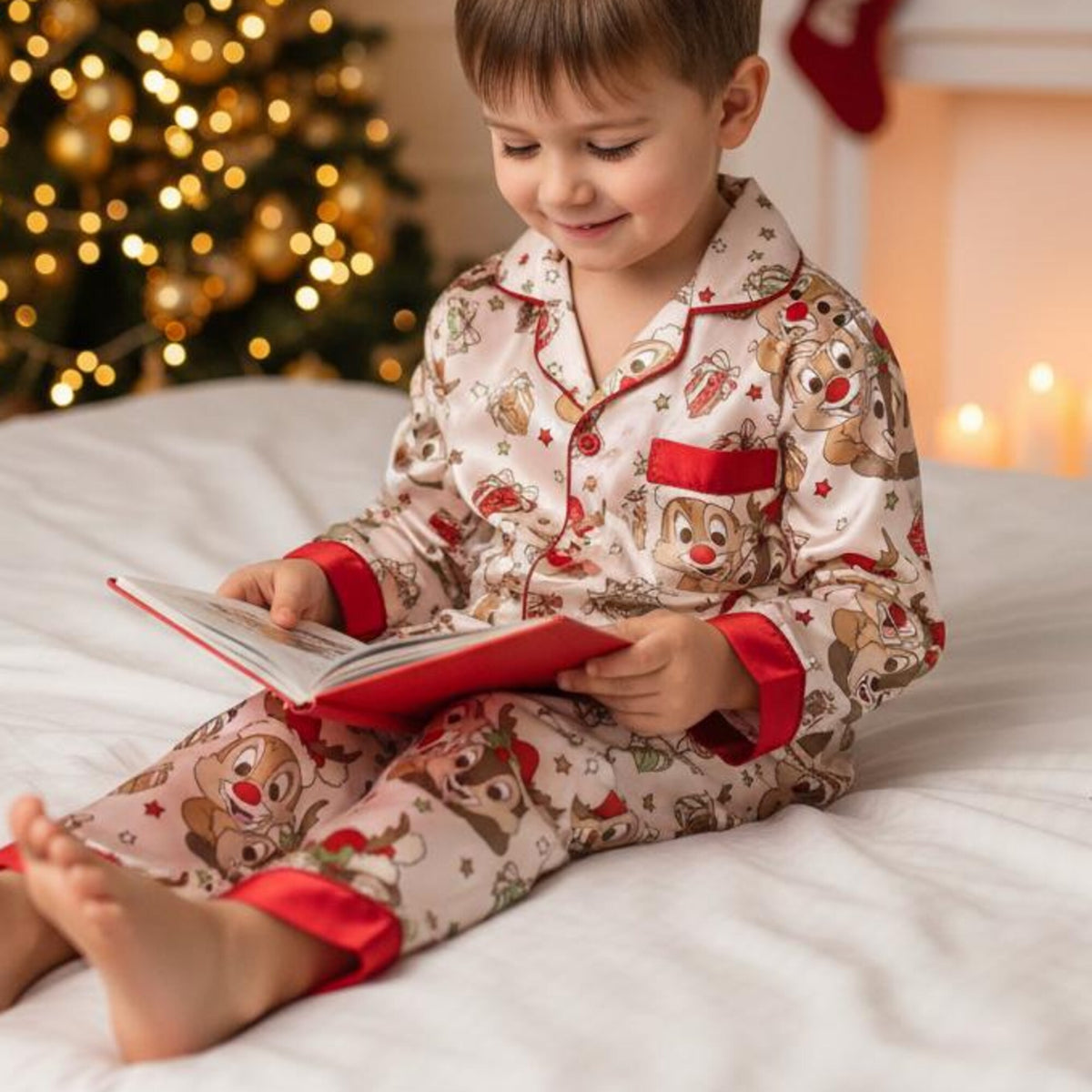 Christmas Chip And Dale Satin Pajamas Set, Chip N Dale Christmas pajamas, Disney Merry Christmas Holiday Pajamas, Disney Xmas Holiday Pjs