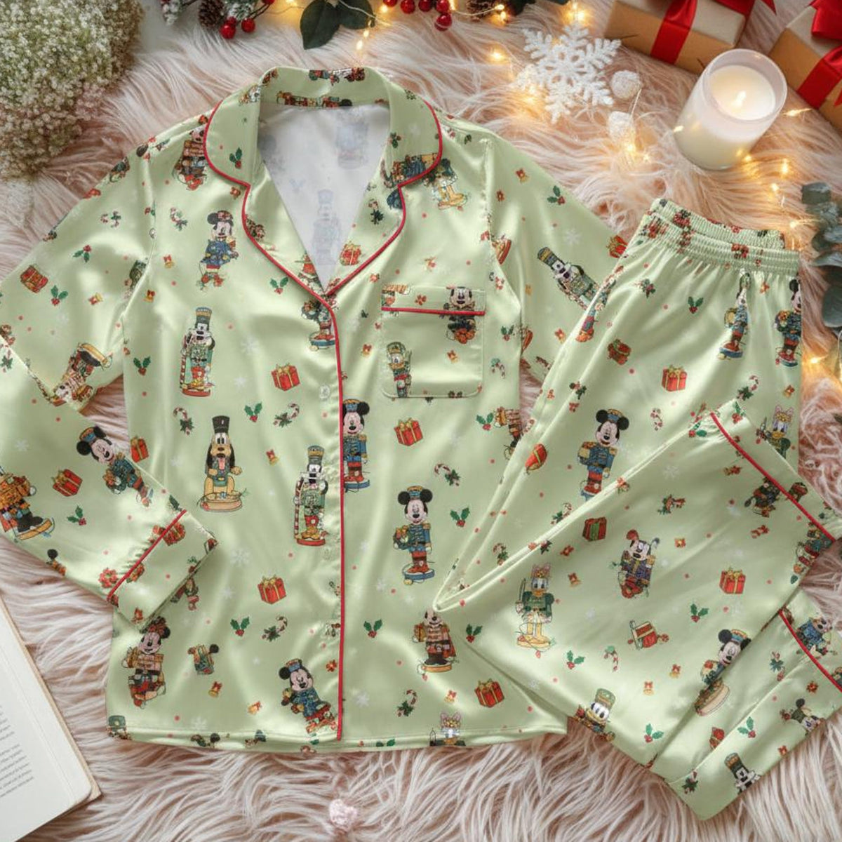 Disney Mickey and Friends Nutcracker Christmas Satin Pajamas Set, Disney Christmas Family Pajamas, Xmas Holiday Outfit, Disney Christmas pjs