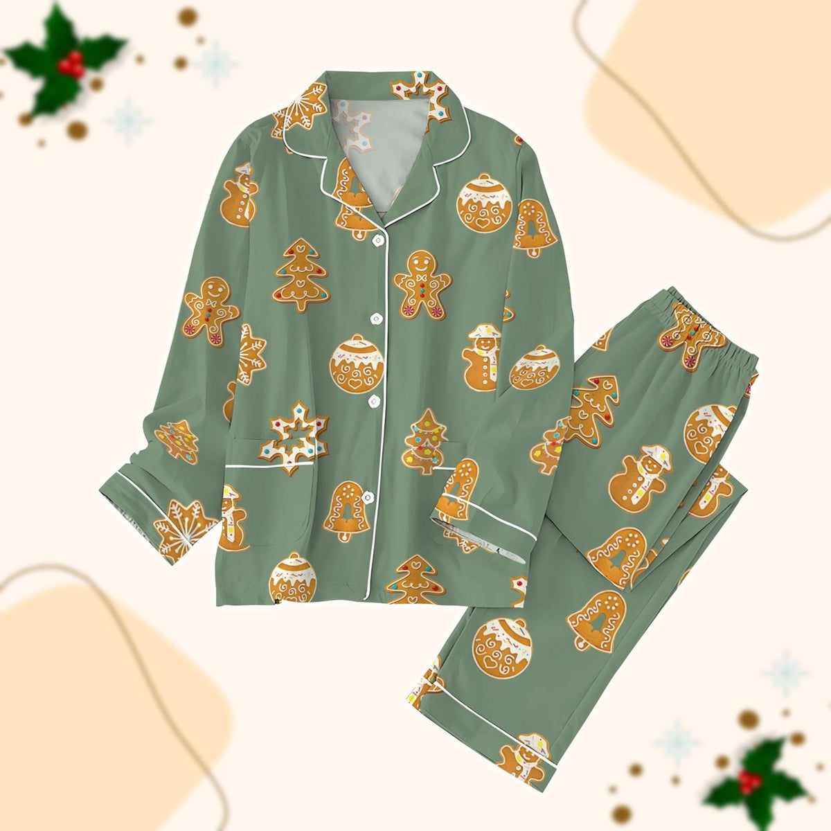 Gingerbread Christmas Pajamas Set, Cookie Xmas Party Pajamas, Funny Christmas Matching Pajamas, Gift For Baker, Winter Holiday Gift
