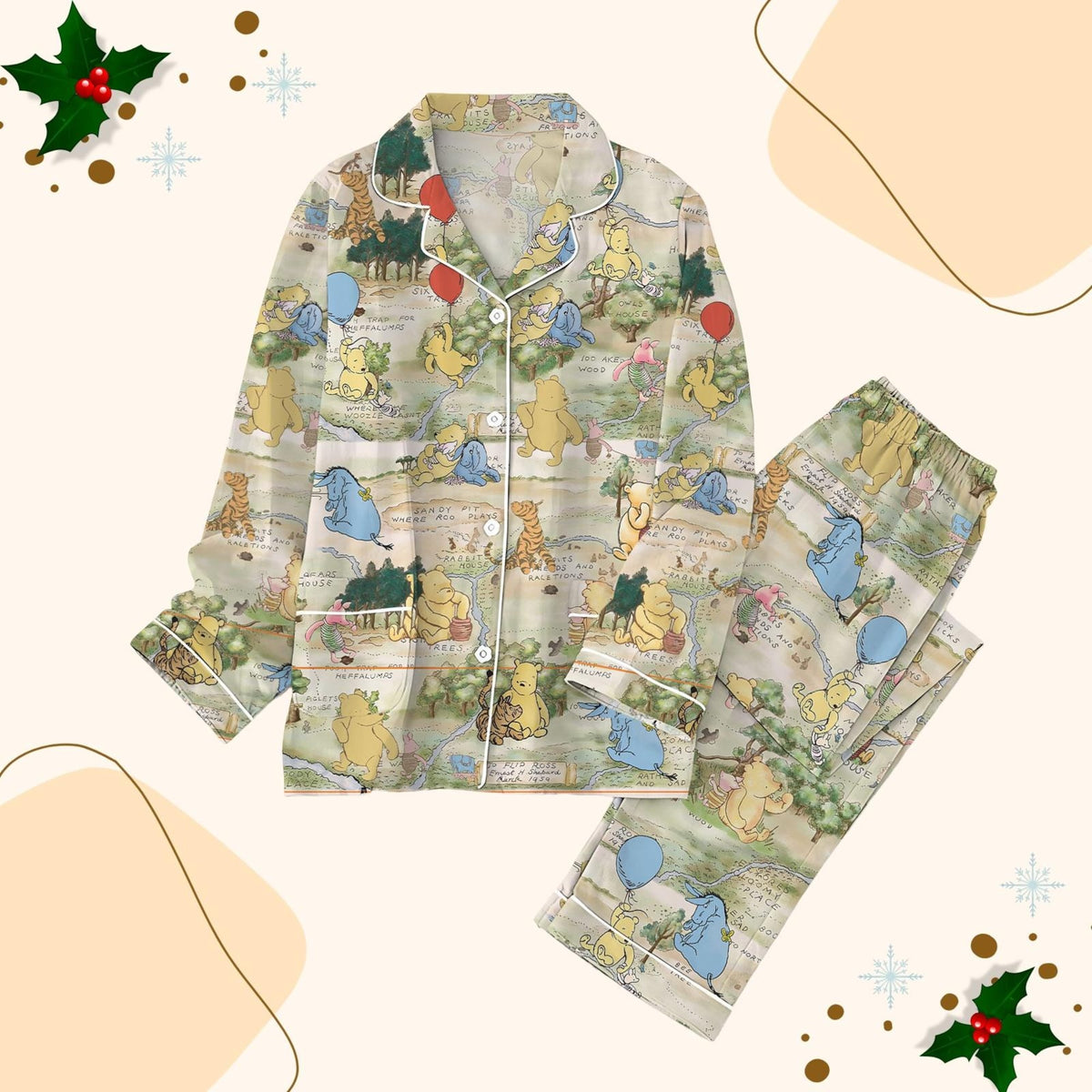 Vintage Pooh And Friends Pajamas Set, Disney Pajamas Women, Retro Disney Pooh Sleepwear, Eeyore Tigger Piglet Pjs, Cute Bear Nightwear