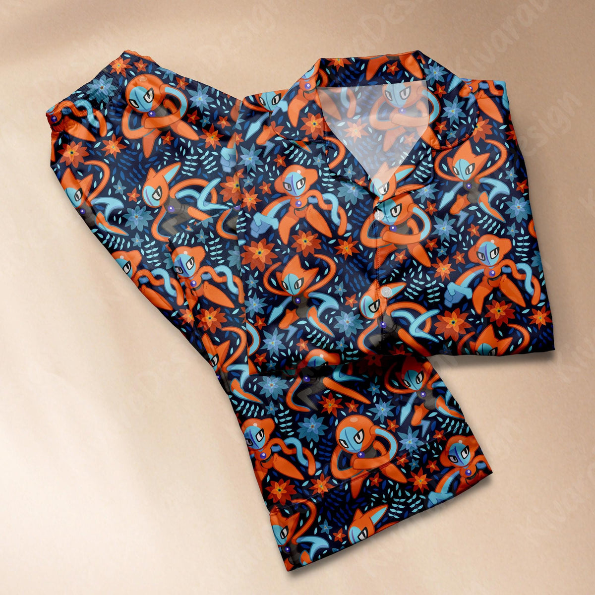 Deoxys Form Pajama Set, Legendary Soft Polyester Anime Sleepwear Robot Manga Gamer Cozy Set