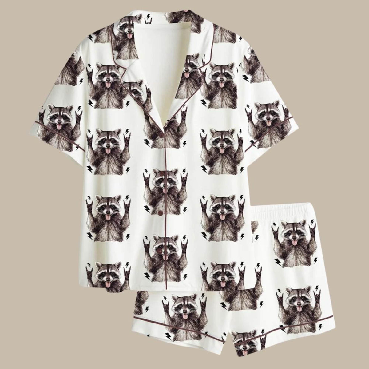 Rocker Raccoon Satin Pajama Set • Heavy Metal Animal Print
