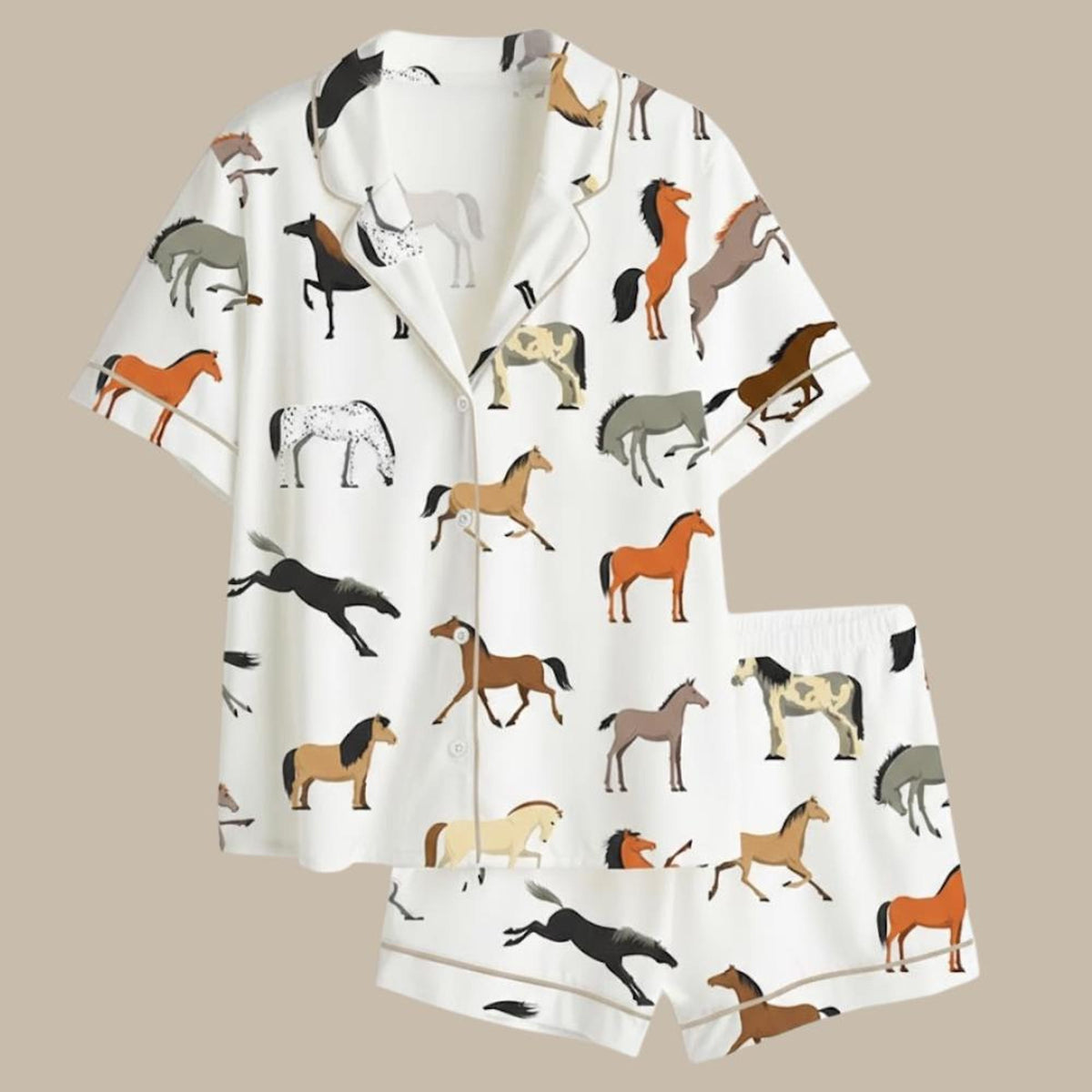 Satin Horse Print Pajama Set, Equestrian Sleepwear, Cowgirl Loungewear Shorts Full Set