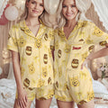 Coquette Pooh Bear Satin Pajamas Set, Cute Pooh Pajamas Set, Honey Pooh Bear Women Pajamas, Winnie the Pooh Loungewear
