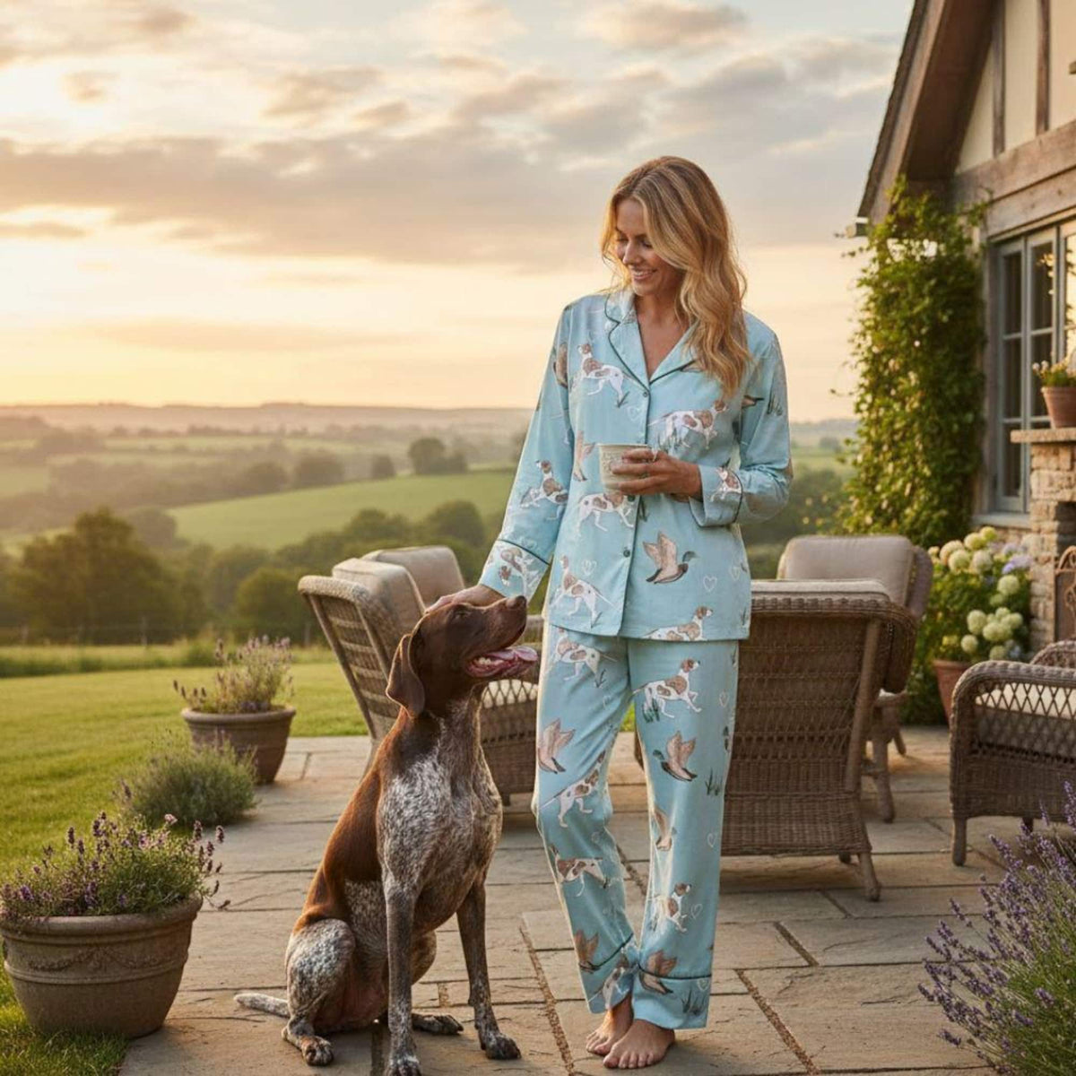 Women’s Dog And Duck Short- Long Sleeve Silky Satin Pajama Set