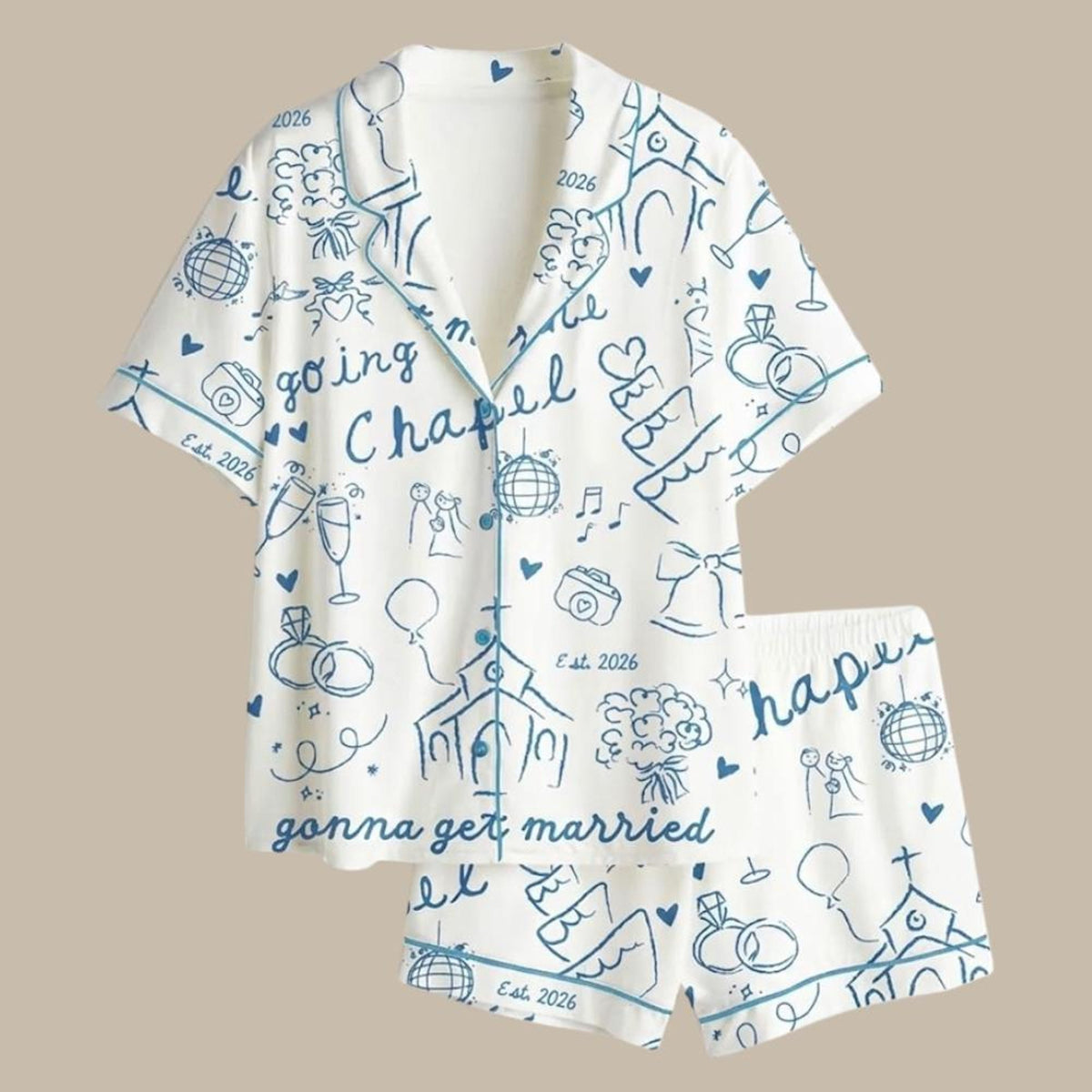 Bridal Pajama Set – Wedding Toile Print Bachelorette Sleepwear for Bride