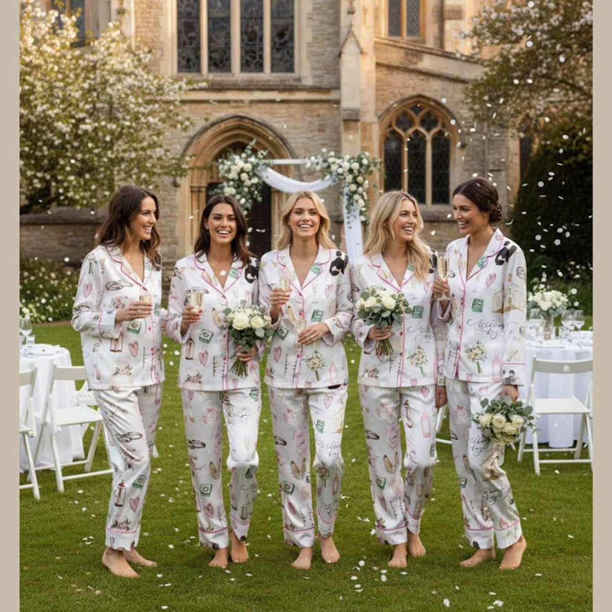 Satin Watercolor Wedding Pajama Set, Bridal Getting Ready Outfit