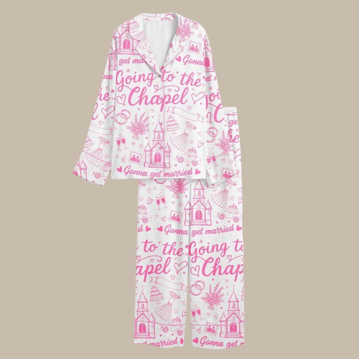 Retro Bachelorette Pajama Set – “Going To The Chapel” Bridal Party Print Short Sleeve PJs