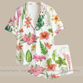 Women's Watercolor Tropical Flowers And Leaves Hawaii Wedding Short-Long Sleeve Satin Pajama Set