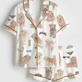 Watercolor Goldendoodle Dog Lover Satin Pajama Set, Cute Goldendoodle Mom Silk Pjs, Luxury Long Sleeve Sleepwear, Pet Lover Gift, Dog PJS