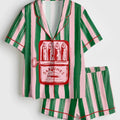 Sardines Satin Pajama Set, Girly Summer Beach PJs, Mediterranean Sardine Art Sleepwear, European Summer Aesthetic, Silky Short Sleeve Lounge