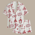 Toile De Jouy Satin Pajama Set – Wedding Bells, Rings, Church Print Sleepwear, Bridesmaid Gift