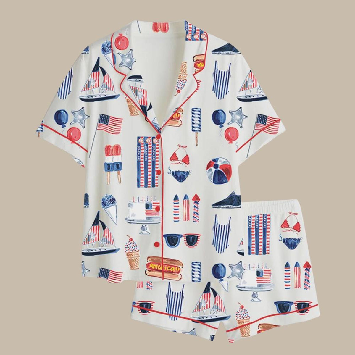 4th of July Patriotic Cowboy Eagle Satin Pajama Set, Summer Loungewear