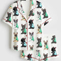 French Bulldog Pajamas, Satin PJs for Frenchie Mom, Cute Dog Print Long Sleeve Sleepwear, Mother's Day Gift for Her, Frenchie Lover Lounge