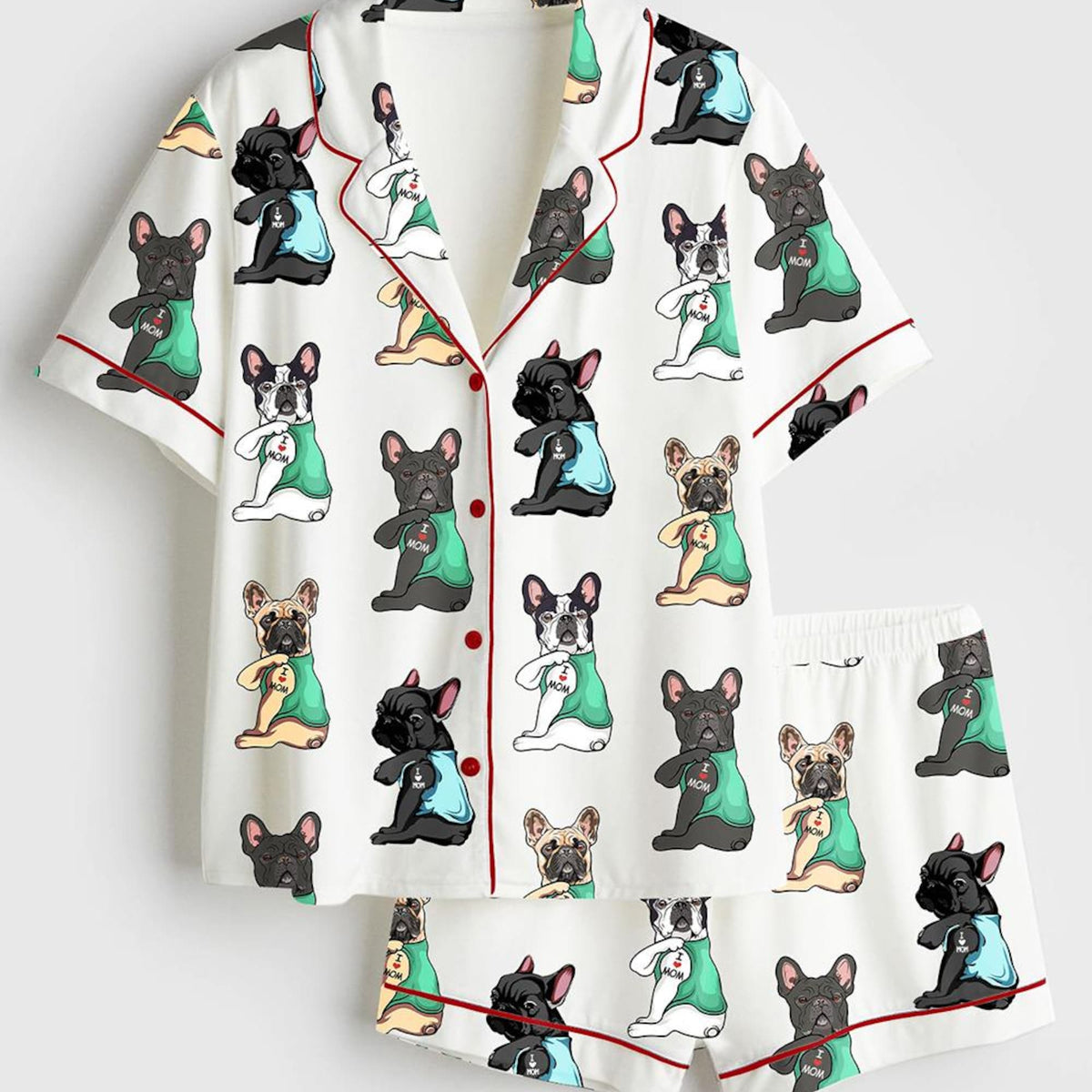 French Bulldog Pajamas, Satin PJs for Frenchie Mom, Cute Dog Print Long Sleeve Sleepwear, Mother's Day Gift for Her, Frenchie Lover Lounge