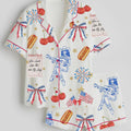Americana Cowgirl Satin Pajama Set - Patriotic 4th of July PJs - Long & Short Sleeve Options