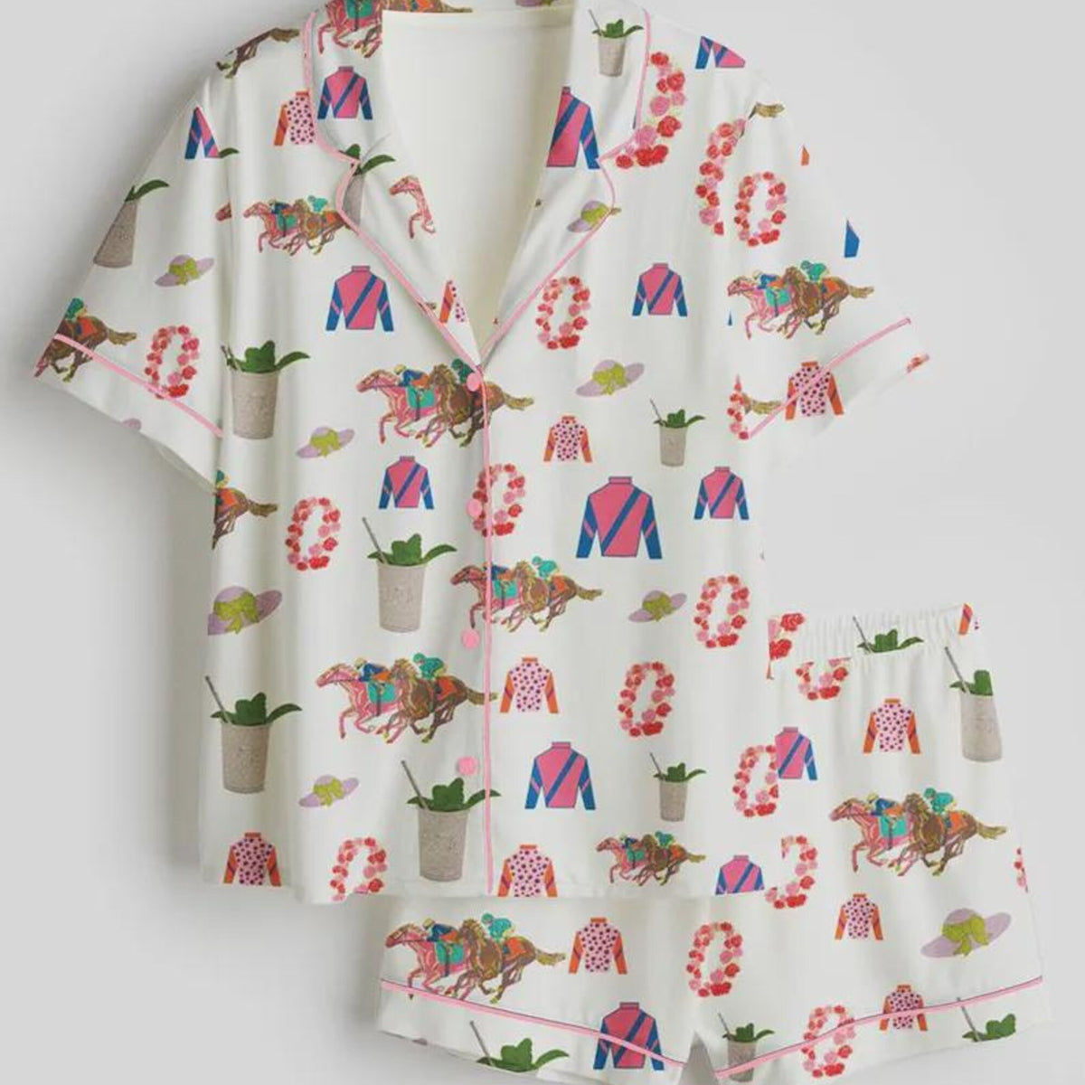 Kentucky Derby Pajama Set for Women, Horse Racing Lounge Set, Mint Julep Sleepwear, Derby Party Outfit, Cute Southern Pajamas, Gift for Her