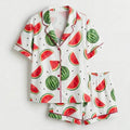 Watermelon Satin Silk Pajamas for Mommy and Me, Matching Family Summer Sleepwear, Luxury Fruit Print Pjs Set, Mother Daughter Gift