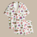 Horse-print pajama set, equestrian-style sleepwear, preppy-style women's pjs, cute pajama set long-sleeve top/shorts, gift for horse lovers.