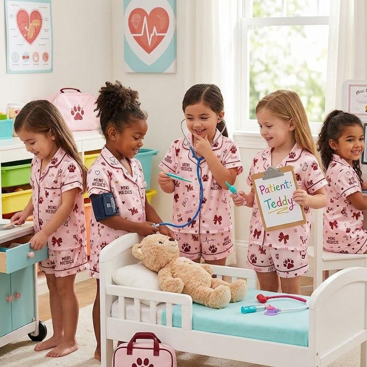 Mini Medics Satin Pajama Set – Nursing Student Loungewear, Medical Professionals Short PJs