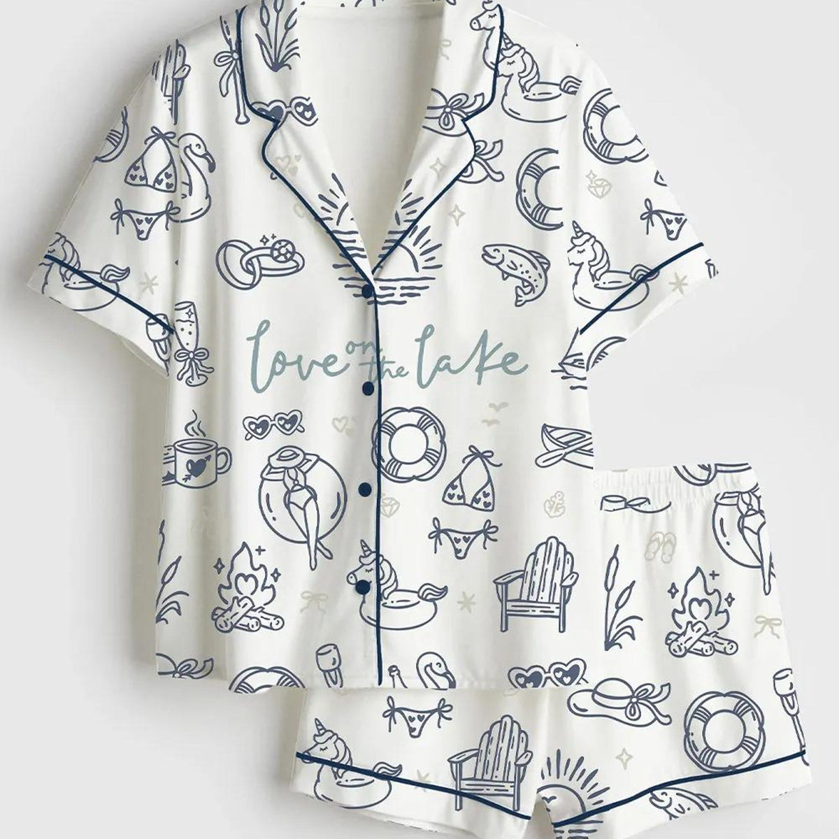 Lake Bachelorette Pajamas, Love on the Lake PJs, Silky Satin Short Sleeve Sleepwear, Bridal Party Lounge, Lake House Trip Gift for Her