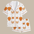 Cute Cat Dog Silk Pajamas, Puppy Kitten Satin Sleepwear, Pocket Free Button Down Loungewear Set, Matching Couple Pjs, Gift for Pet Lovers