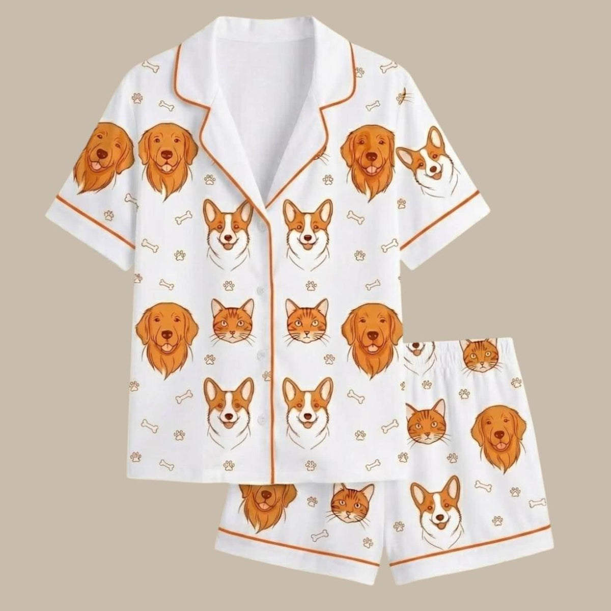 Cute Cat Dog Silk Pajamas, Puppy Kitten Satin Sleepwear, Pocket Free Button Down Loungewear Set, Matching Couple Pjs, Gift for Pet Lovers