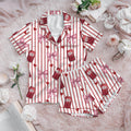 Soda Print Pajama Set Satin Sleepwear Bow Pattern Gift for Her
